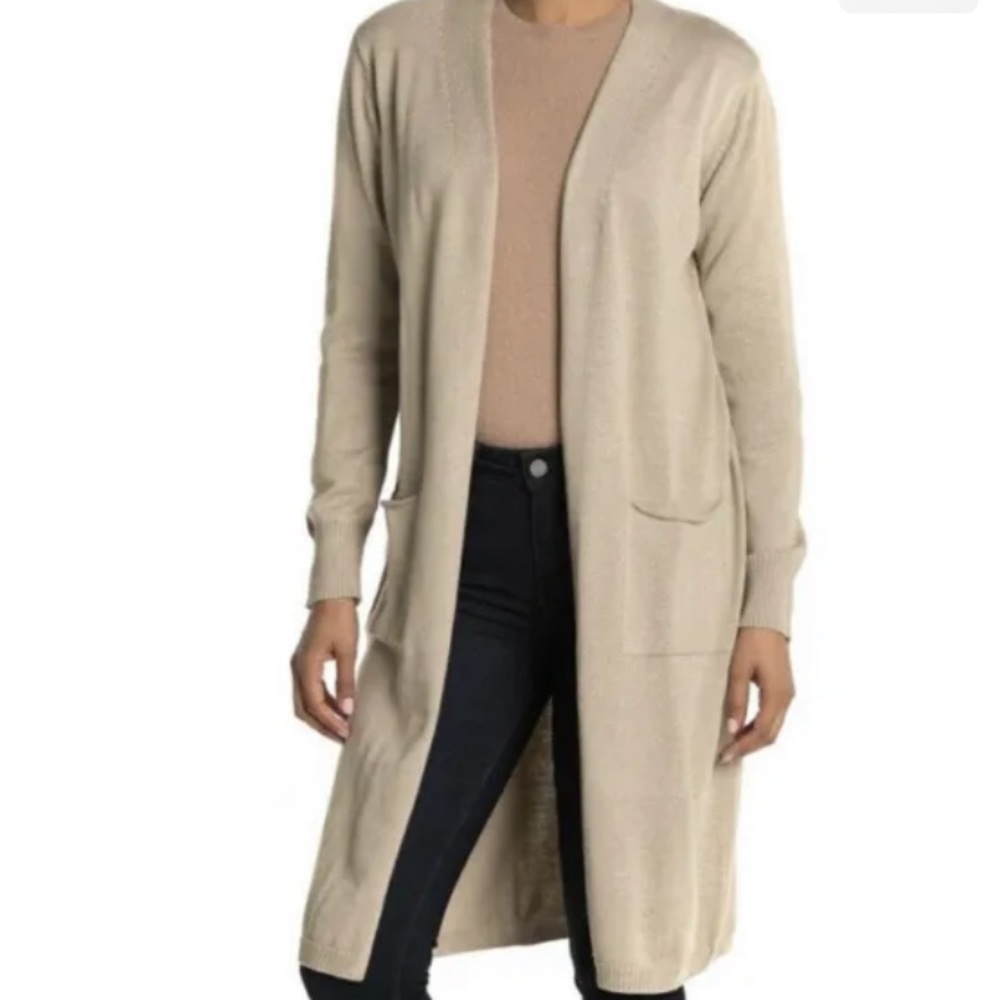Ceny Nordstrom Open Front Cardigan Sweater Duster Medium beige Front Pocket Long